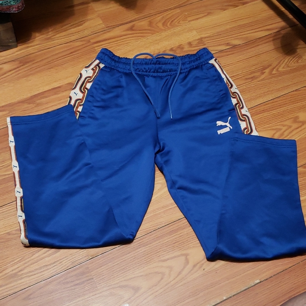 PUMA SIDELINE T7 Retro Royal Blue Track Pants with Geometric‎ Trim